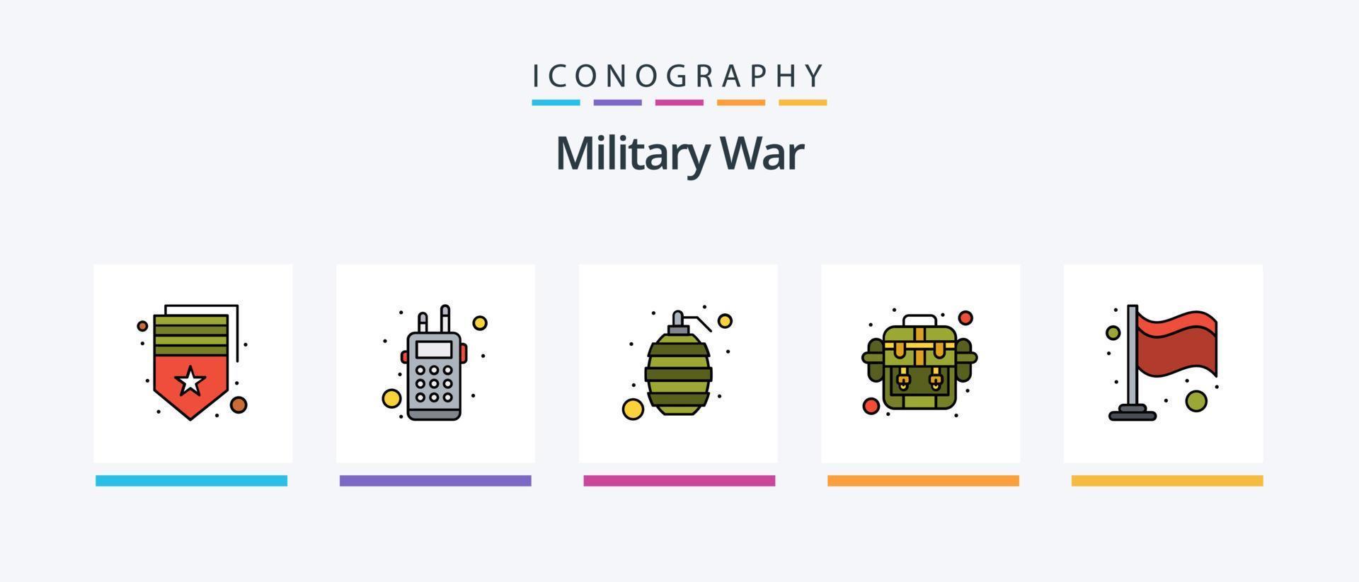ligne de guerre militaire remplie de 5 packs d'icônes, y compris l'heure. promotion. but. militaire. armée. conception d'icônes créatives vecteur
