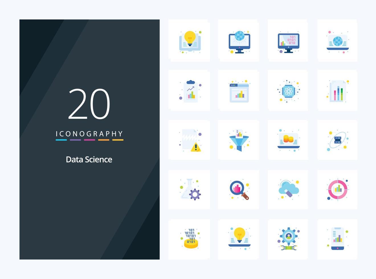 20 icône de couleur plate de science des données pour la présentation vecteur