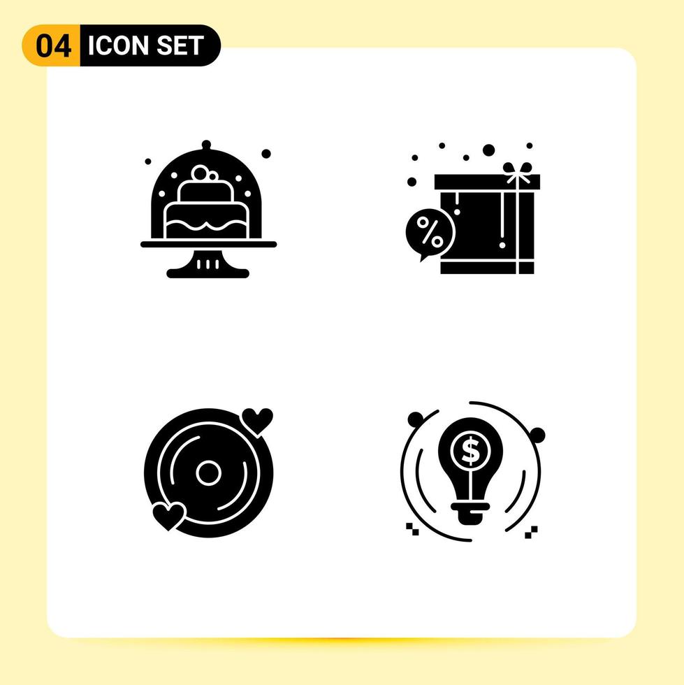 4 concept de glyphe solide pour les sites Web mobiles et les applications gâteaux de disque cuits éléments de conception vectoriels modifiables coeur discount vecteur