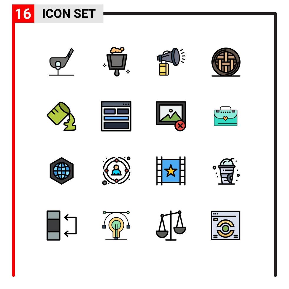 pack d'interface utilisateur de 16 lignes de base remplies de couleurs plates d'éléments de conception vectoriels créatifs modifiables de corne de nourriture d'air de vacances de thanksgiving vecteur