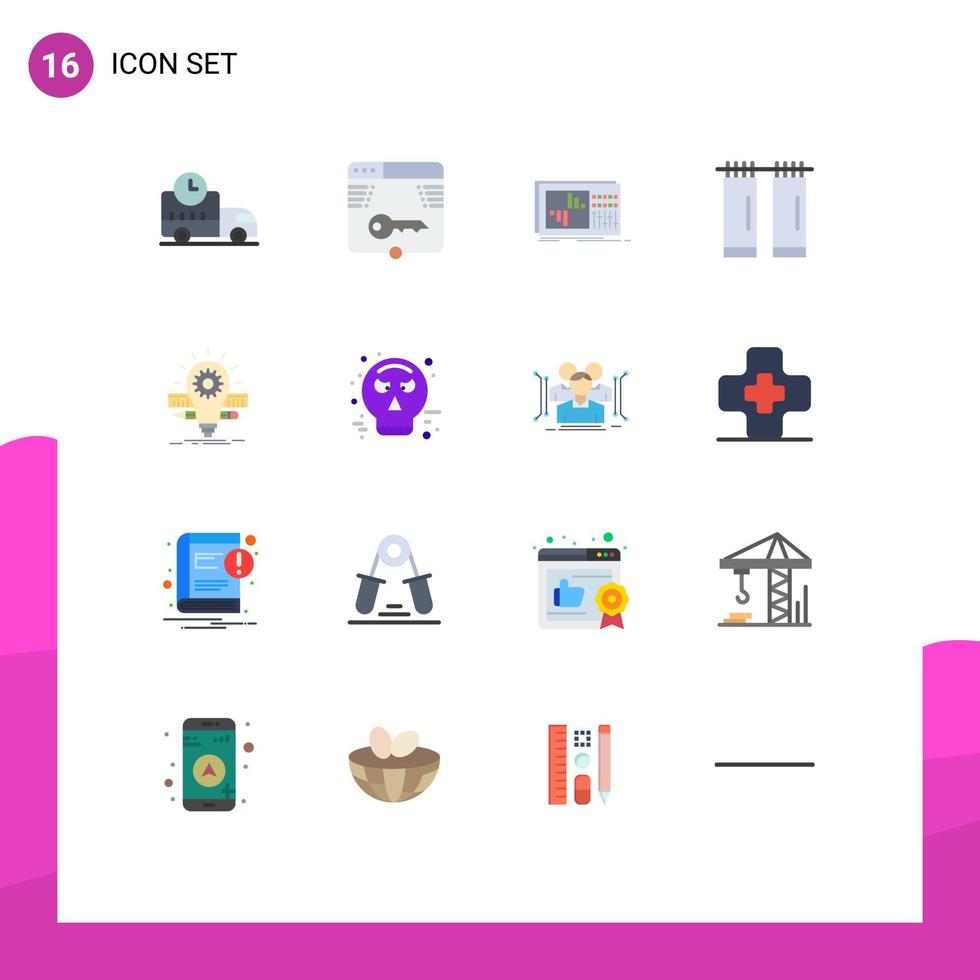 interface mobile ensemble de couleurs plates de 16 pictogrammes de rideaux de développement login salle de bain son pack modifiable d'éléments de conception de vecteur créatif