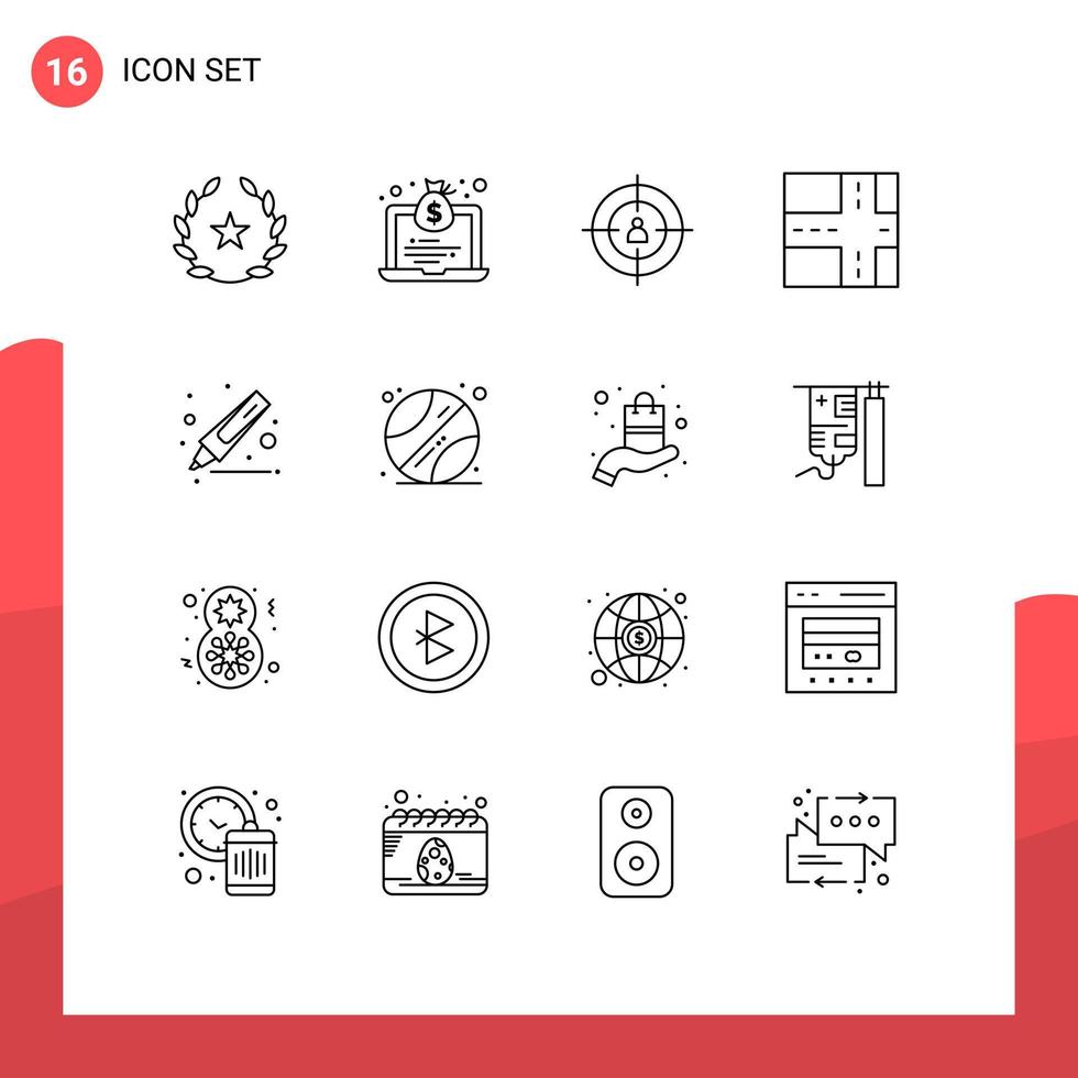 pack de lignes vectorielles modifiables de 16 contours simples de surligneur de balle public dessin recrutement éléments de conception vectoriels modifiables vecteur