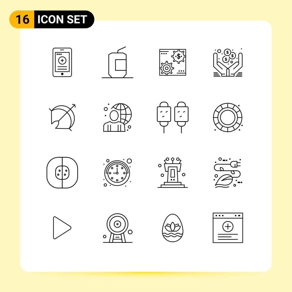 16 ensemble de contours d'interface utilisateur de signes et symboles modernes de mains profit alimentaire argent faire des éléments de conception vectoriels modifiables vecteur