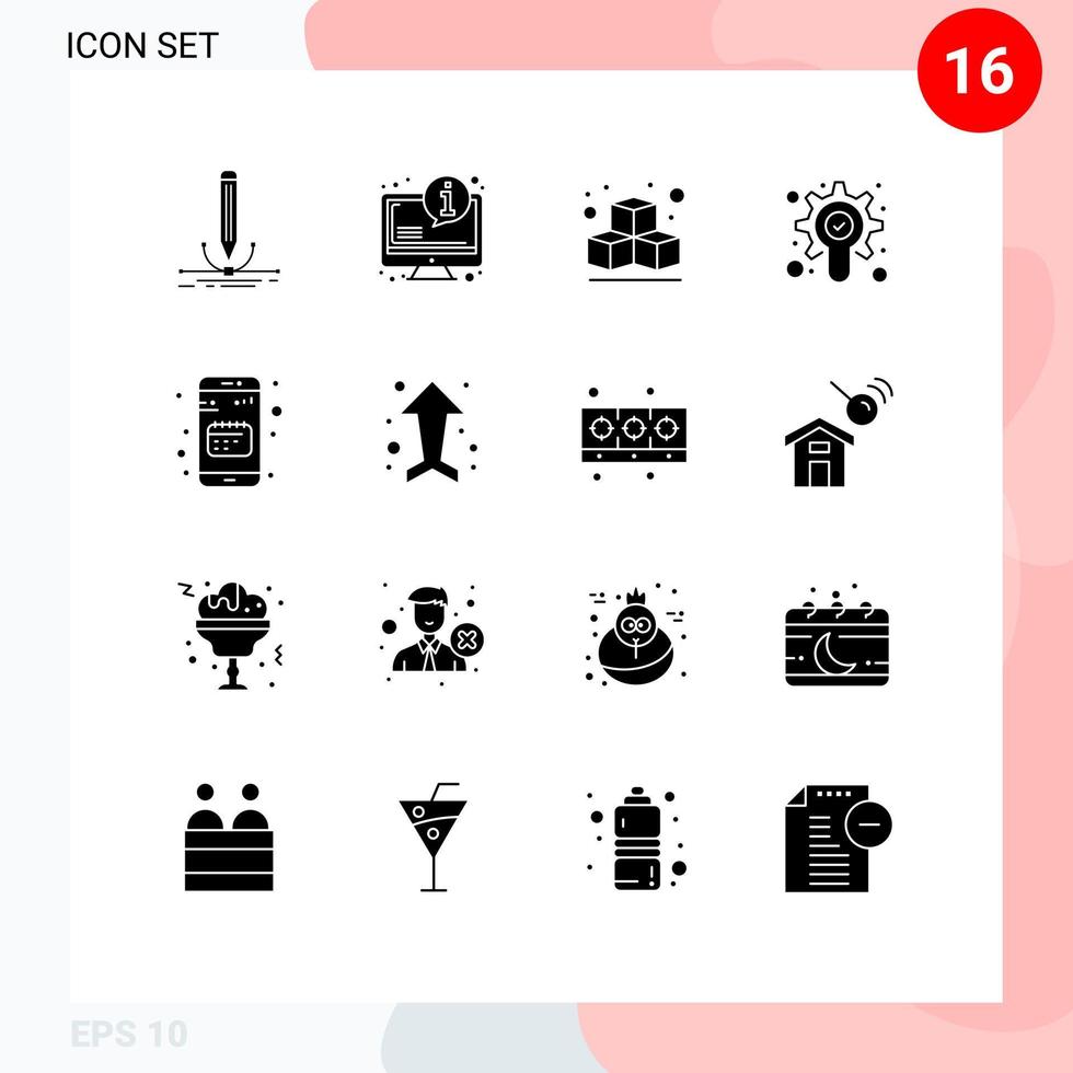 pack de 16 signes et symboles de glyphes solides modernes pour les supports d'impression Web tels que les éléments de conception vectoriels modifiables de l'agenda d'information de l'application de date vecteur