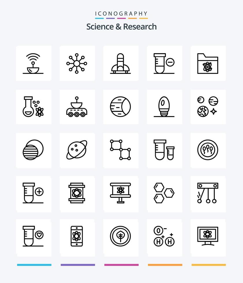 science créative 25 pack d'icônes de contour telles que la science. atome. fusée. espace. moins vecteur