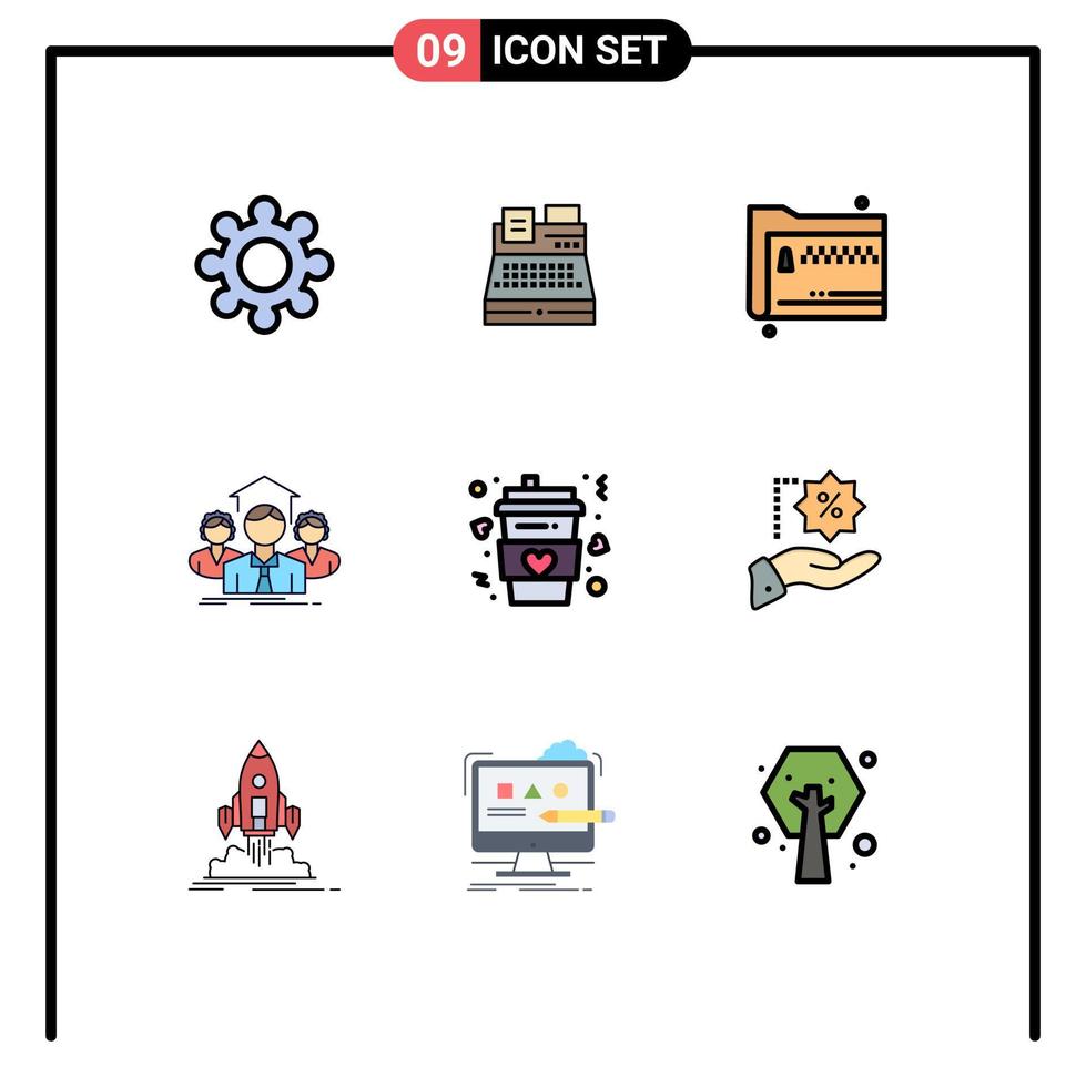 ensemble moderne de 9 couleurs et symboles plats remplis tels que le groupe de café partage des éléments de conception vectoriels modifiables par l'équipe de travail d'équipe vecteur