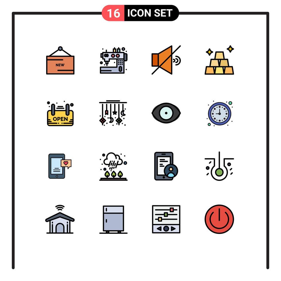 16 interface utilisateur pack de lignes remplies de couleurs plates de signes et symboles modernes de l'argent de la boutique couture volume d'or éléments de conception vectoriels créatifs modifiables vecteur