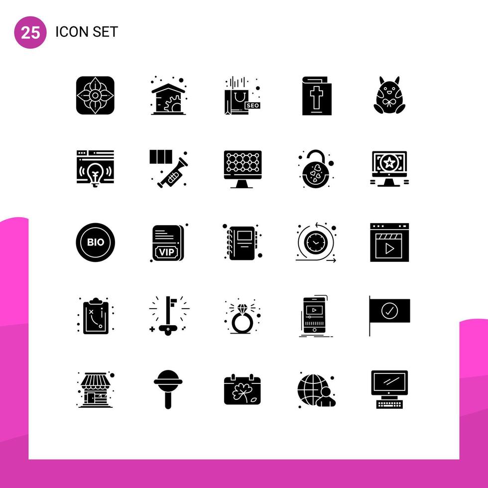 pictogramme ensemble de 25 glyphes solides simples d'interface bébé seo vacances de pâques éléments de conception vectoriels modifiables vecteur