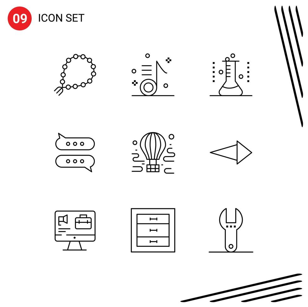 pictogramme ensemble de 9 contours simples de message bulle note tube à essai flacon de laboratoire éléments de conception vectoriels modifiables vecteur