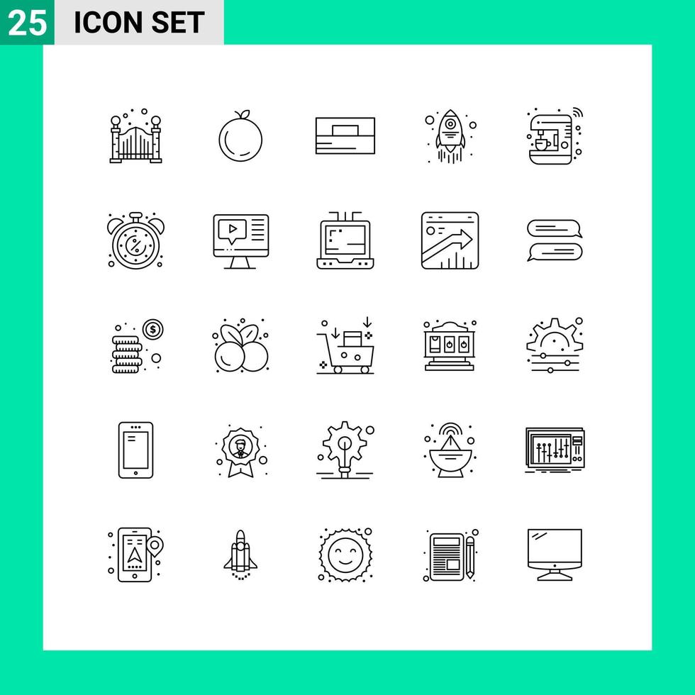 groupe de 25 lignes modernes définies pour des éléments de conception vectoriels modifiables de vaisseau spatial de maison dhomme internet intelligent vecteur