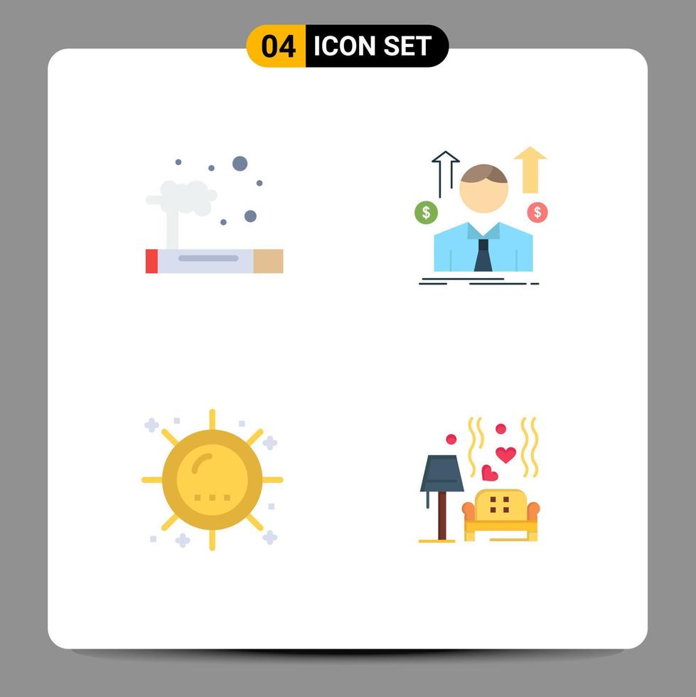 ensemble moderne de 4 icônes plates pictogramme de déchets de chaleur de gaz avatar soleil éléments de conception vectoriels modifiables vecteur