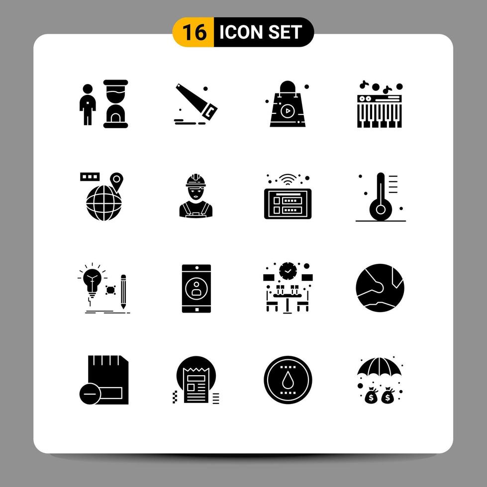 ensemble moderne de 16 glyphes et symboles solides tels que le monde de la navigation musique sonore en ligne éléments de conception vectoriels modifiables vecteur