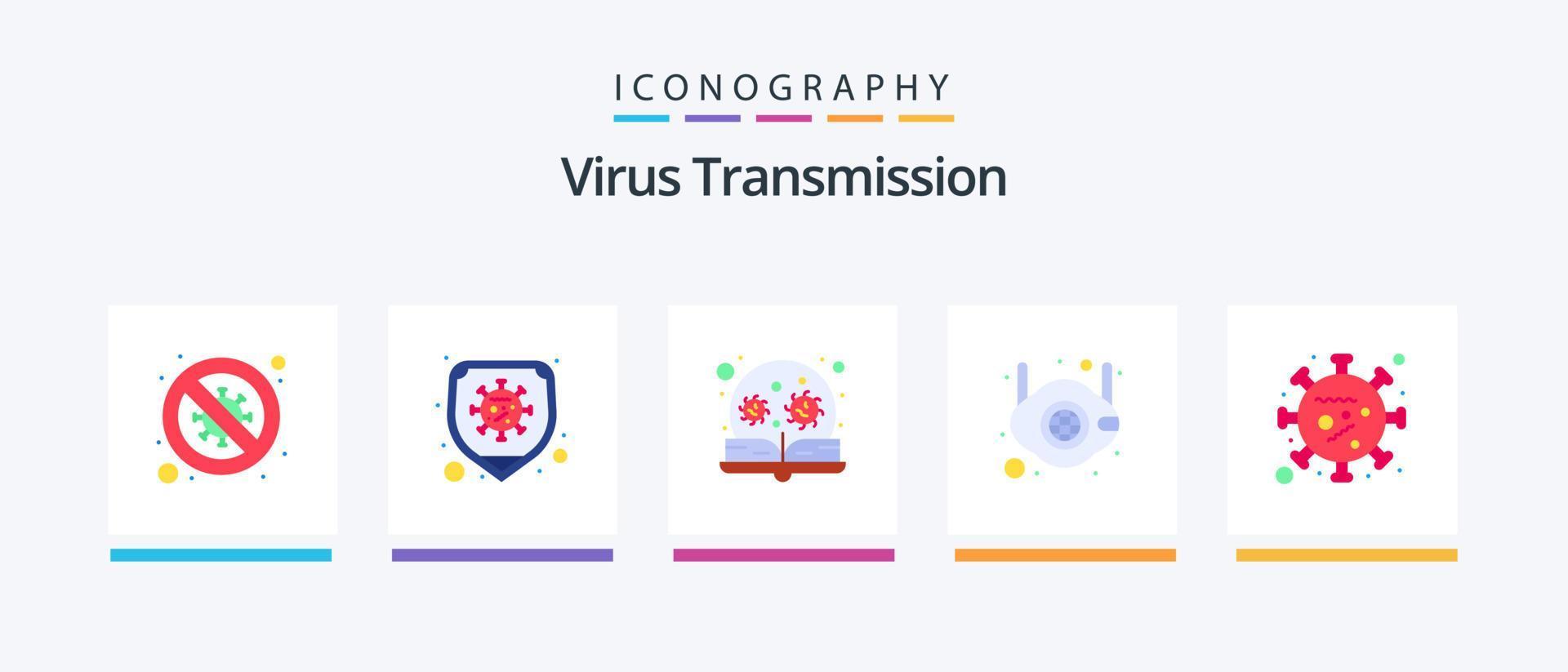 pack d'icônes plat 5 de transmission de virus, y compris le coronavirus. sécurité. éducation. médical. affronter. conception d'icônes créatives vecteur