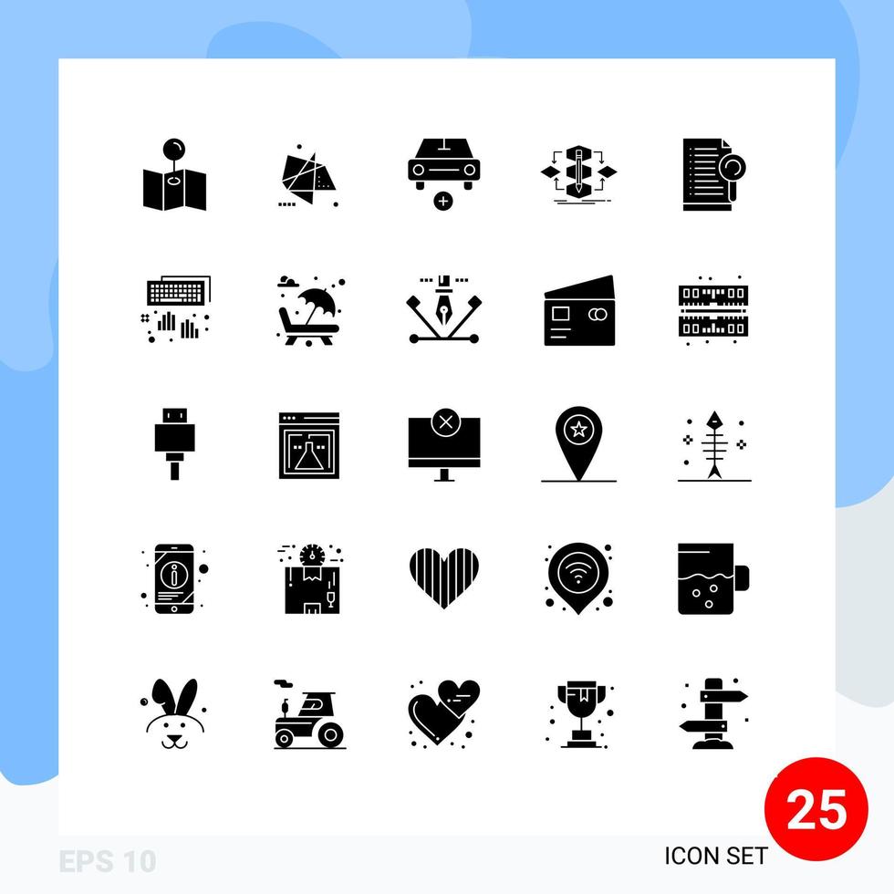 interface mobile glyphe solide ensemble de 25 pictogrammes d'algorithme de méthode de voiture modèle de document éléments de conception vectoriels modifiables vecteur