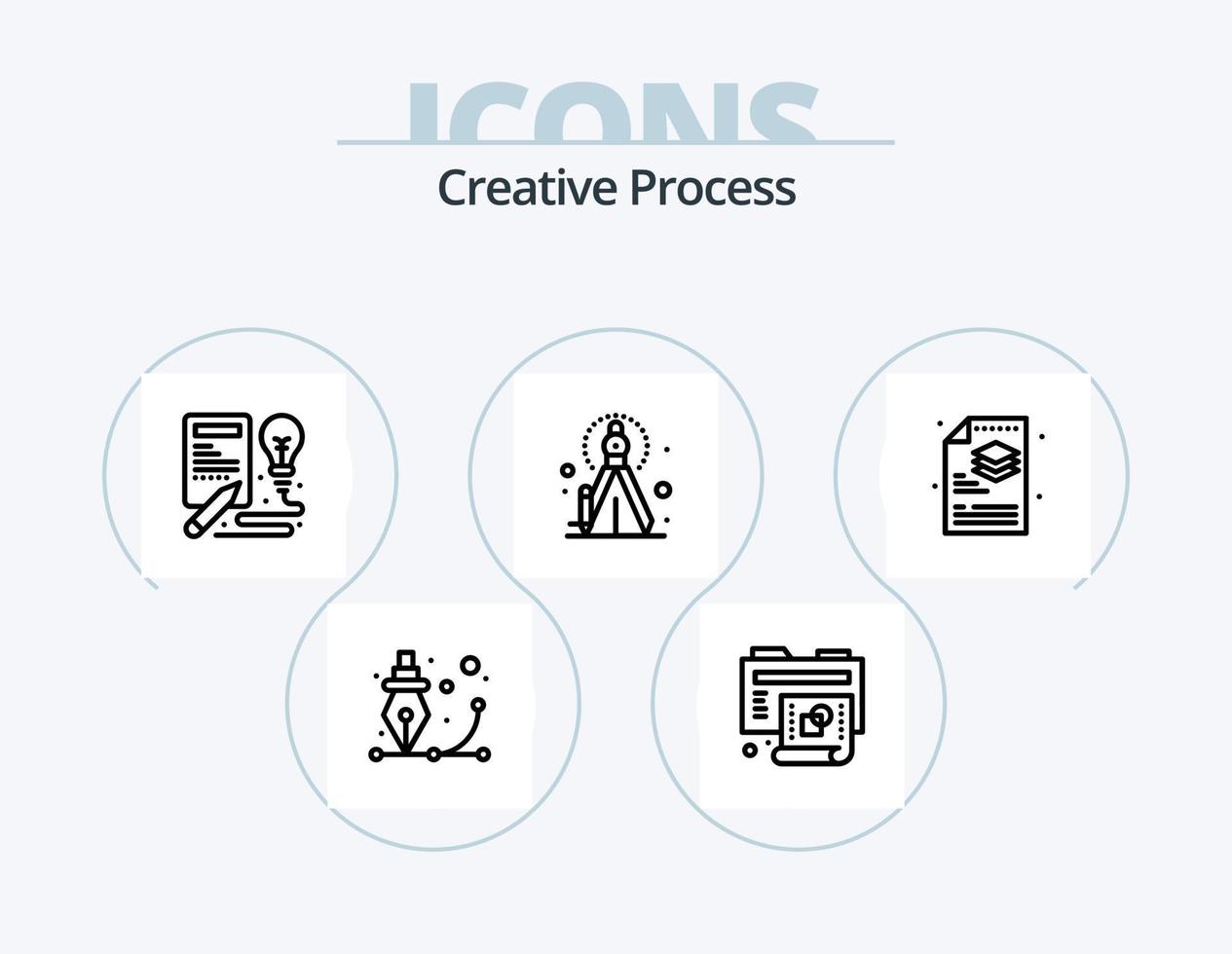 pack d'icônes de ligne de processus créatif 5 conception d'icônes. engrenage. créatif. crayon. processus. feuille vecteur