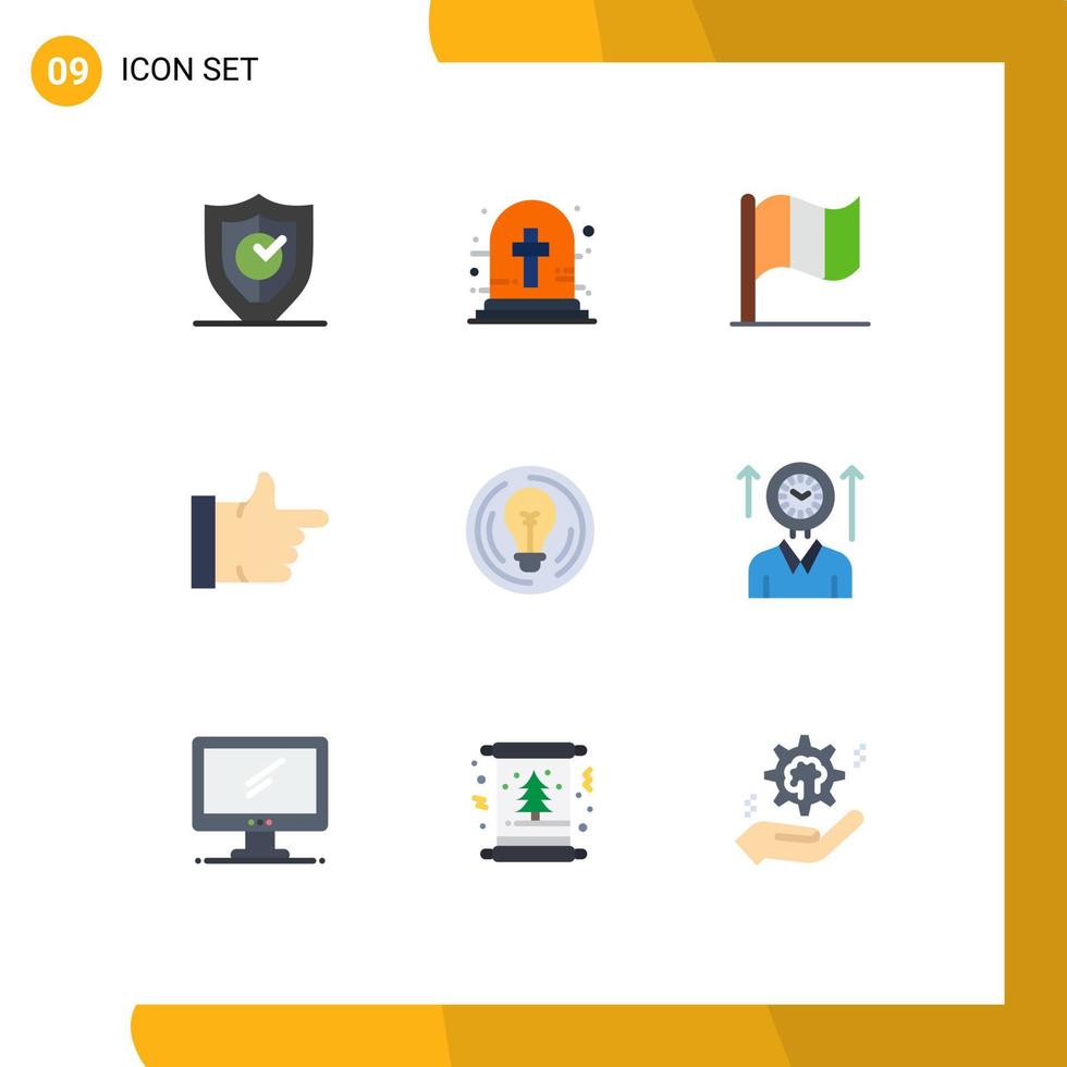 interface mobile couleur plate ensemble de 9 pictogrammes de cercle ampoule tomb pouce en l'air fait éléments de conception vectoriels modifiables vecteur