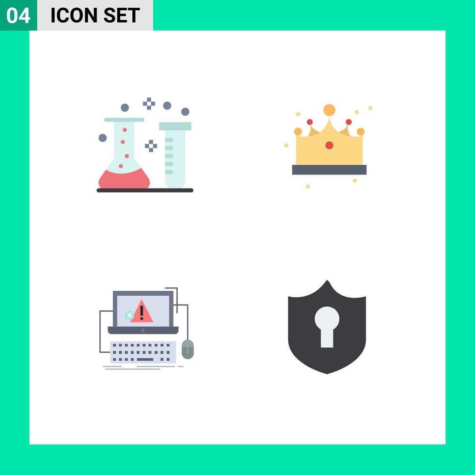 pack d'icônes plates de 4 symboles universels d'erreur de mode de laboratoire chimique informatique acide éléments de conception vectoriels modifiables vecteur