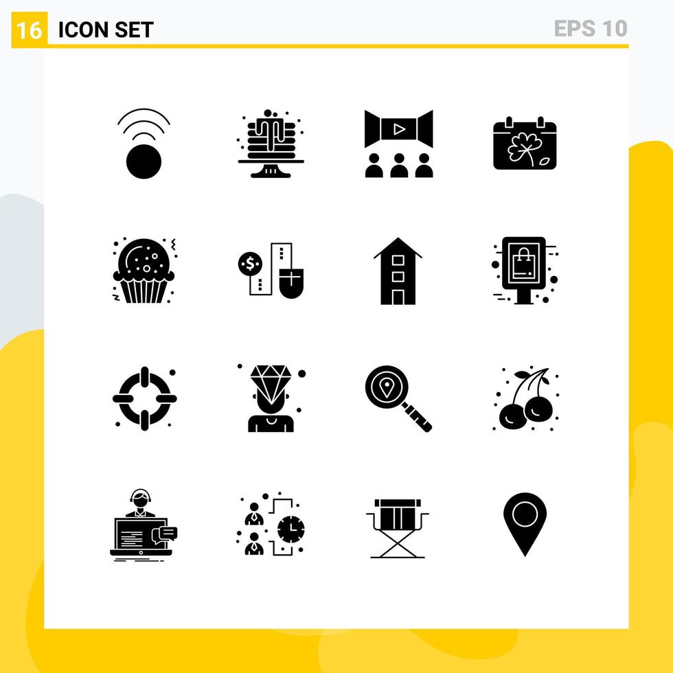 ensemble de pictogrammes de 16 glyphes solides simples d'éléments de conception vectoriels modifiables de fleur de printemps de film de noël de sucre vecteur