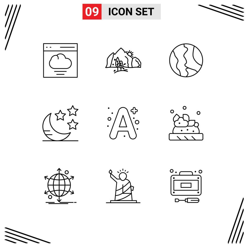 aperçu de l'interface mobile ensemble de 9 pictogrammes d'un arbre de lune croissant monde éléments de conception vectoriels modifiables vecteur