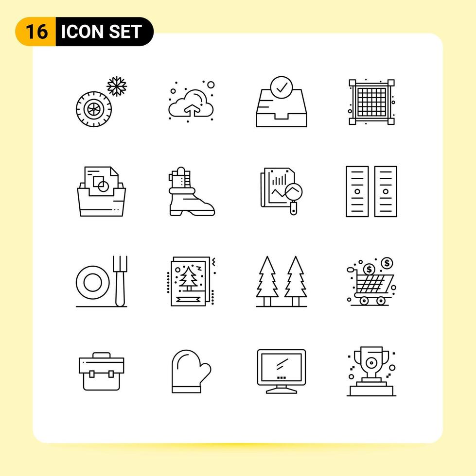 16 signes de contour universels symboles de dossier de démarrage boîte aux lettres dossier de fichiers document éléments de conception vectoriels modifiables vecteur