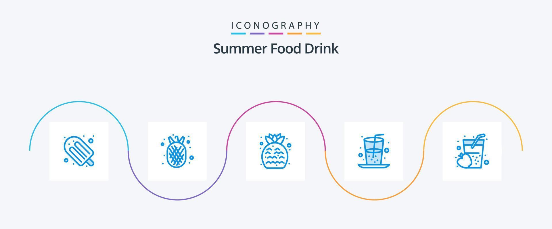 pack d'icônes bleu 5 de boisson alimentaire d'été comprenant une boisson. jus. fraise. nourriture. boisson vecteur