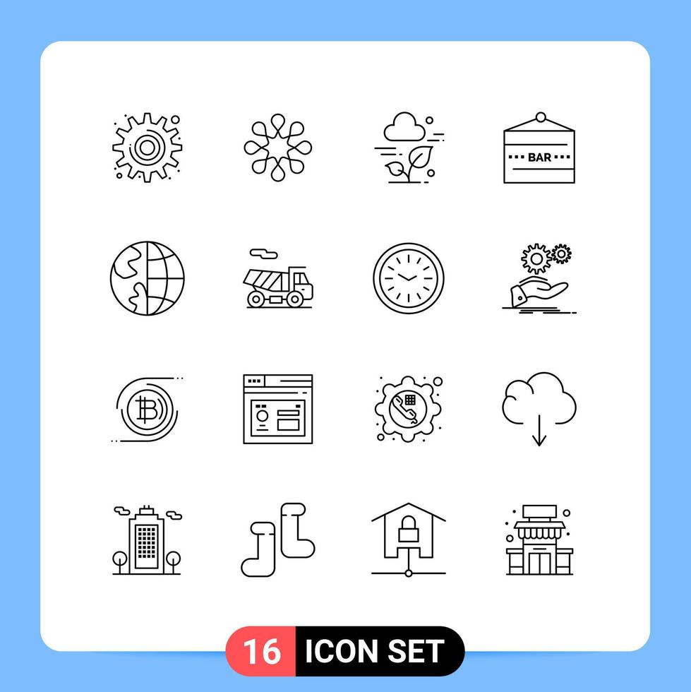 16 ensemble de contours d'interface utilisateur de signes et symboles modernes de contact alimentaire et boisson nuage divertissement bar signe éléments de conception vectoriels modifiables vecteur