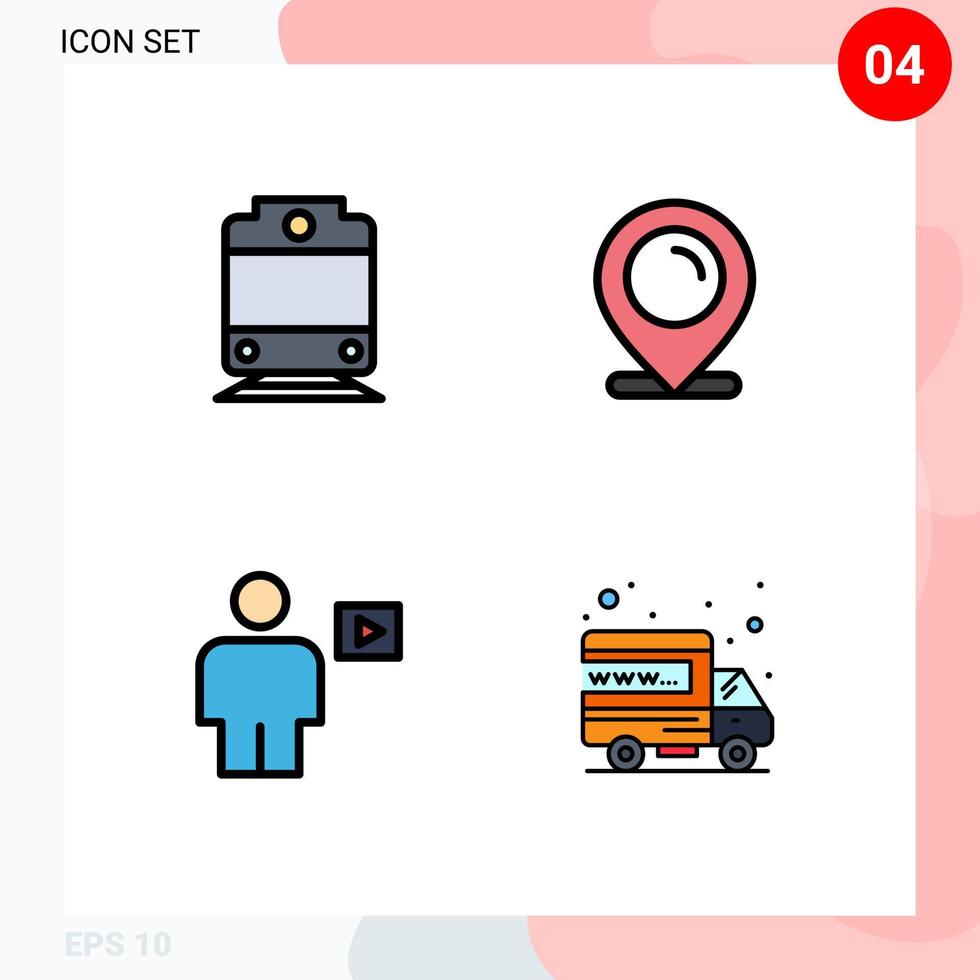 4 concept de couleur plate fillline pour les sites Web mobiles et les applications avatar de la carte de lecture ferroviaire hébergeant des éléments de conception vectoriels modifiables vecteur