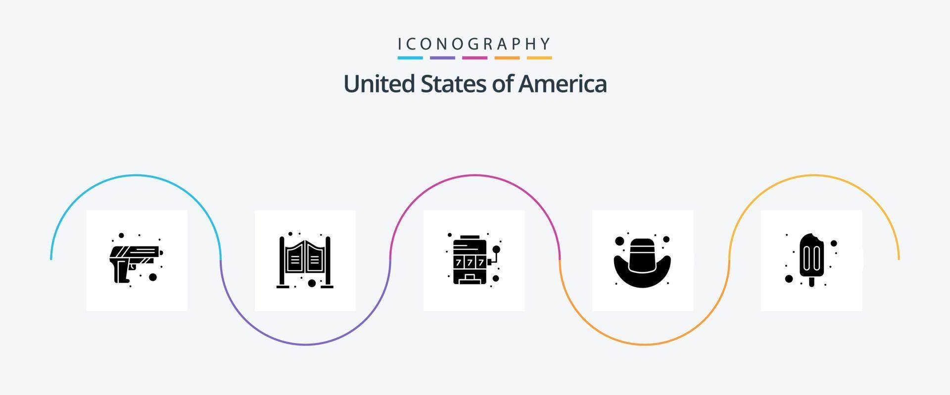 pack d'icônes usa glyph 5 comprenant de la crème. glace. casino. chapeau. Américain vecteur