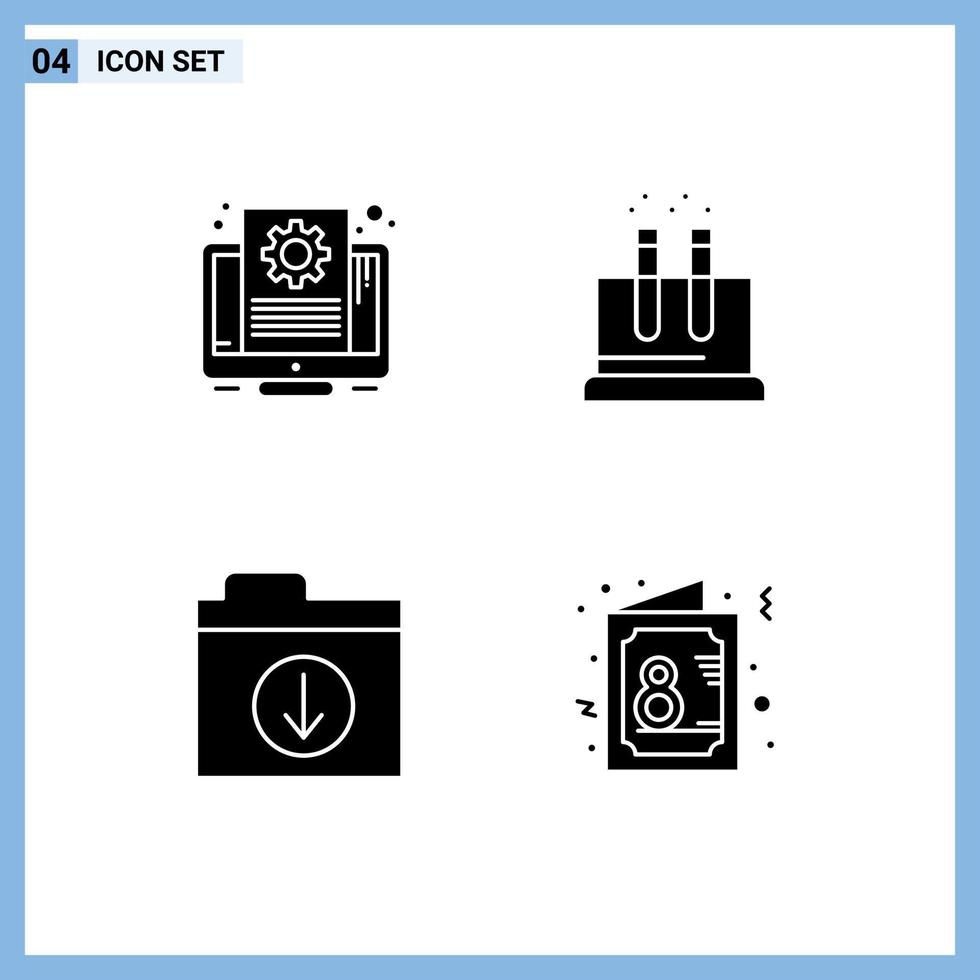 4 icônes créatives signes et symboles modernes des fichiers de documents écran tube carte éléments de conception vectoriels modifiables vecteur