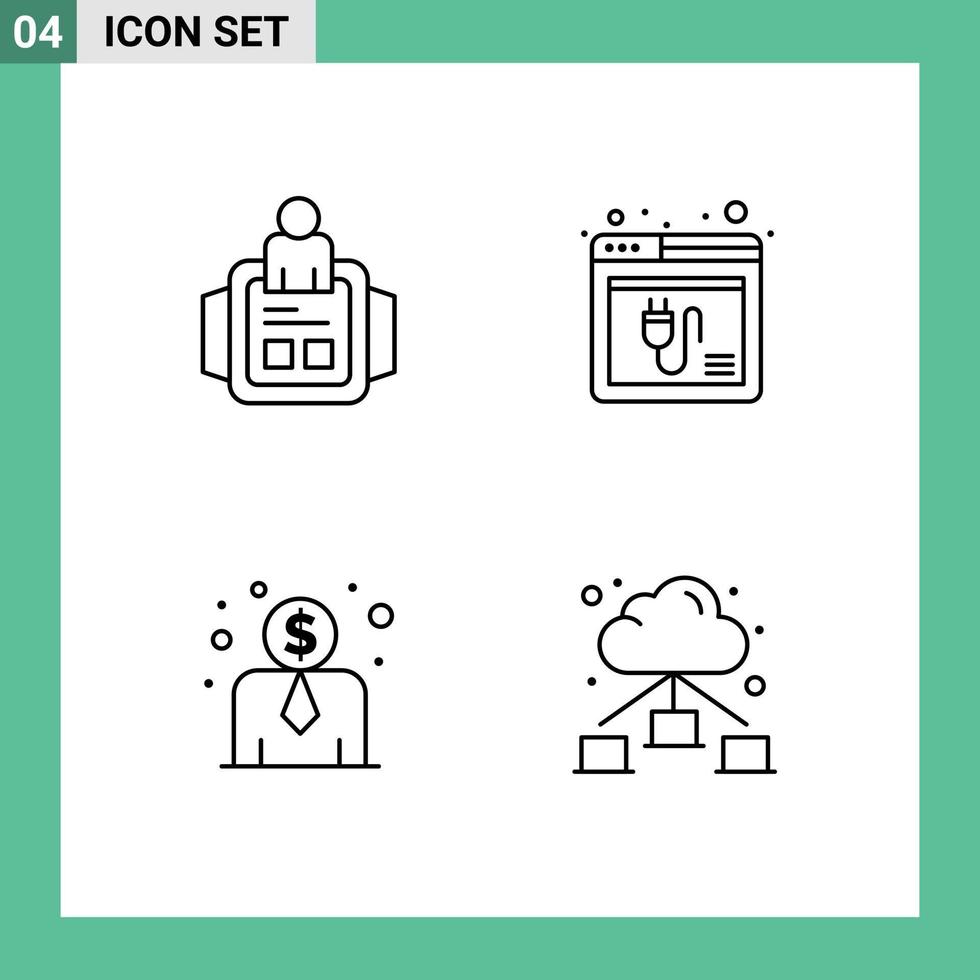 ensemble de 4 symboles d'icônes d'interface utilisateur modernes signes pour montre à main coût des employés technologie plugin web éléments de conception vectoriels modifiables vecteur