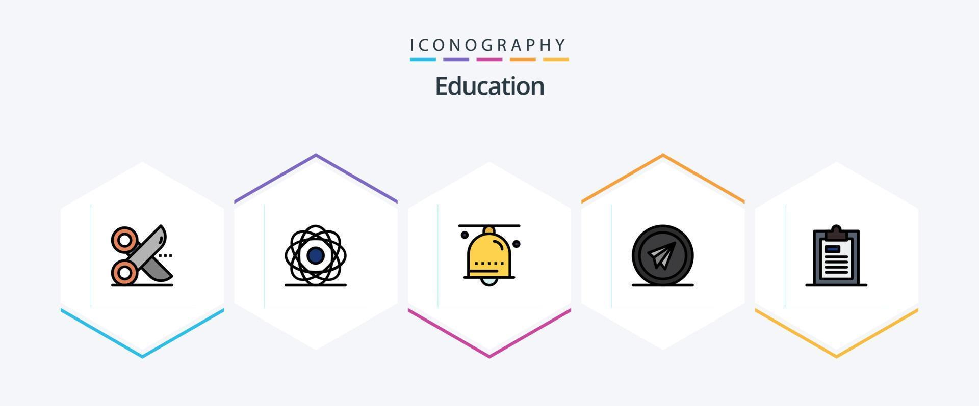 pack d'icônes education 25 filledline, y compris le lancement. avion. orbite. anneau. clochette vecteur