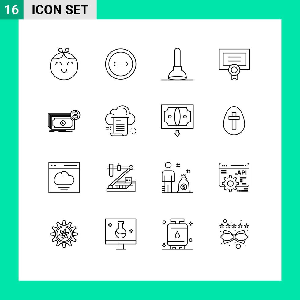 pack d'interface utilisateur de 16 contours de base de l'outil de dollars d'argent diplôme de trésorerie éléments de conception vectoriels modifiables vecteur