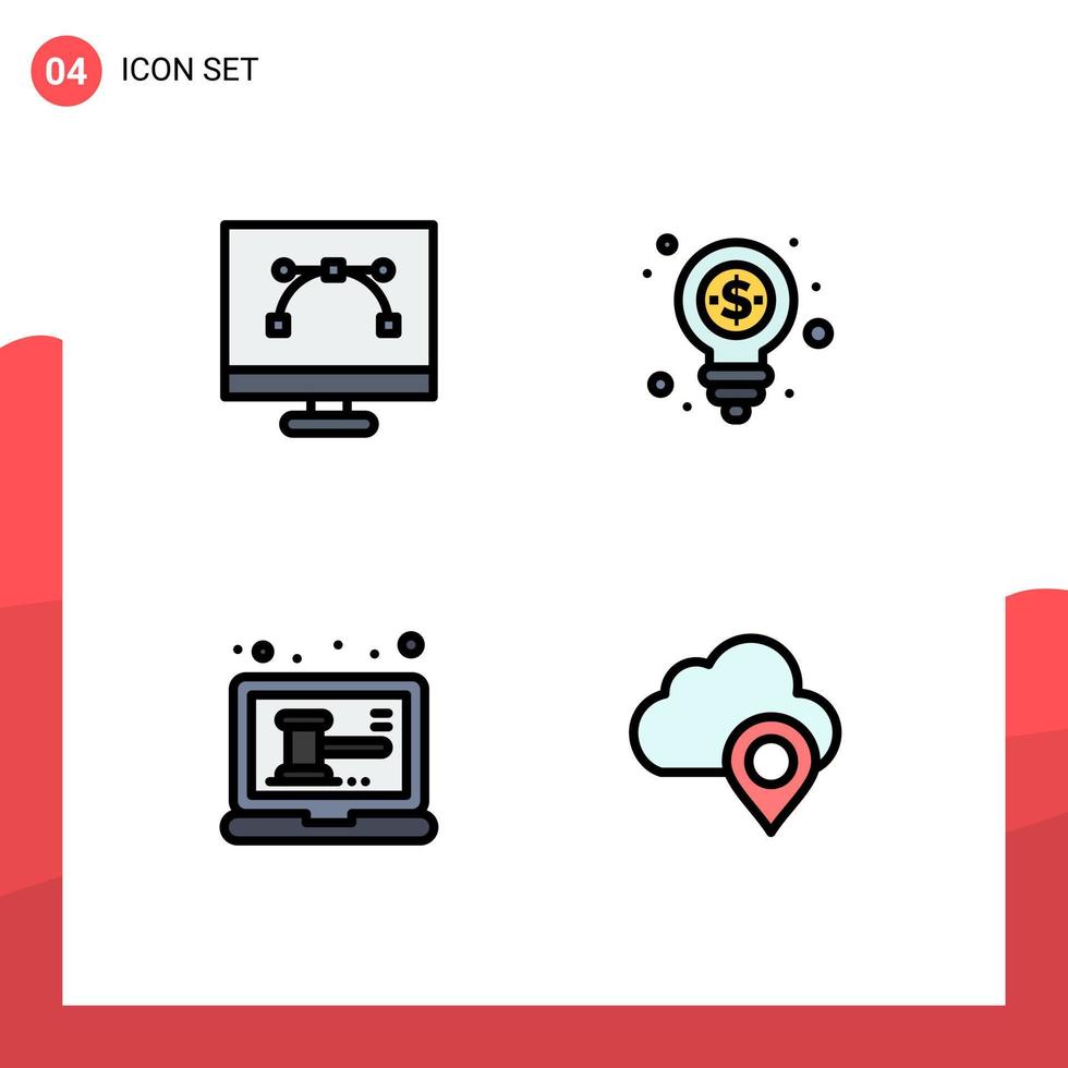 4 couleurs plates vectorielles thématiques remplies et symboles modifiables de la conception graphique des enchères d'outils de Bézier éléments de conception vectoriels modifiables en ligne dollar vecteur