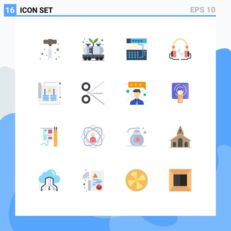 interface mobile couleur plate ensemble de 16 pictogrammes d'annonces audio musique analogique son pack modifiable d'éléments de conception de vecteur créatif