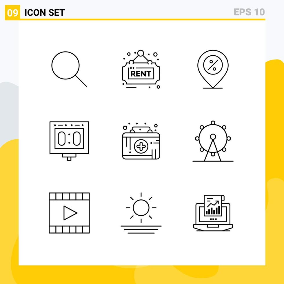 9 concept de contour pour les sites Web mobiles et les applications kit de premiers soins offre sportive compétition de notation éléments de conception vectoriels modifiables vecteur