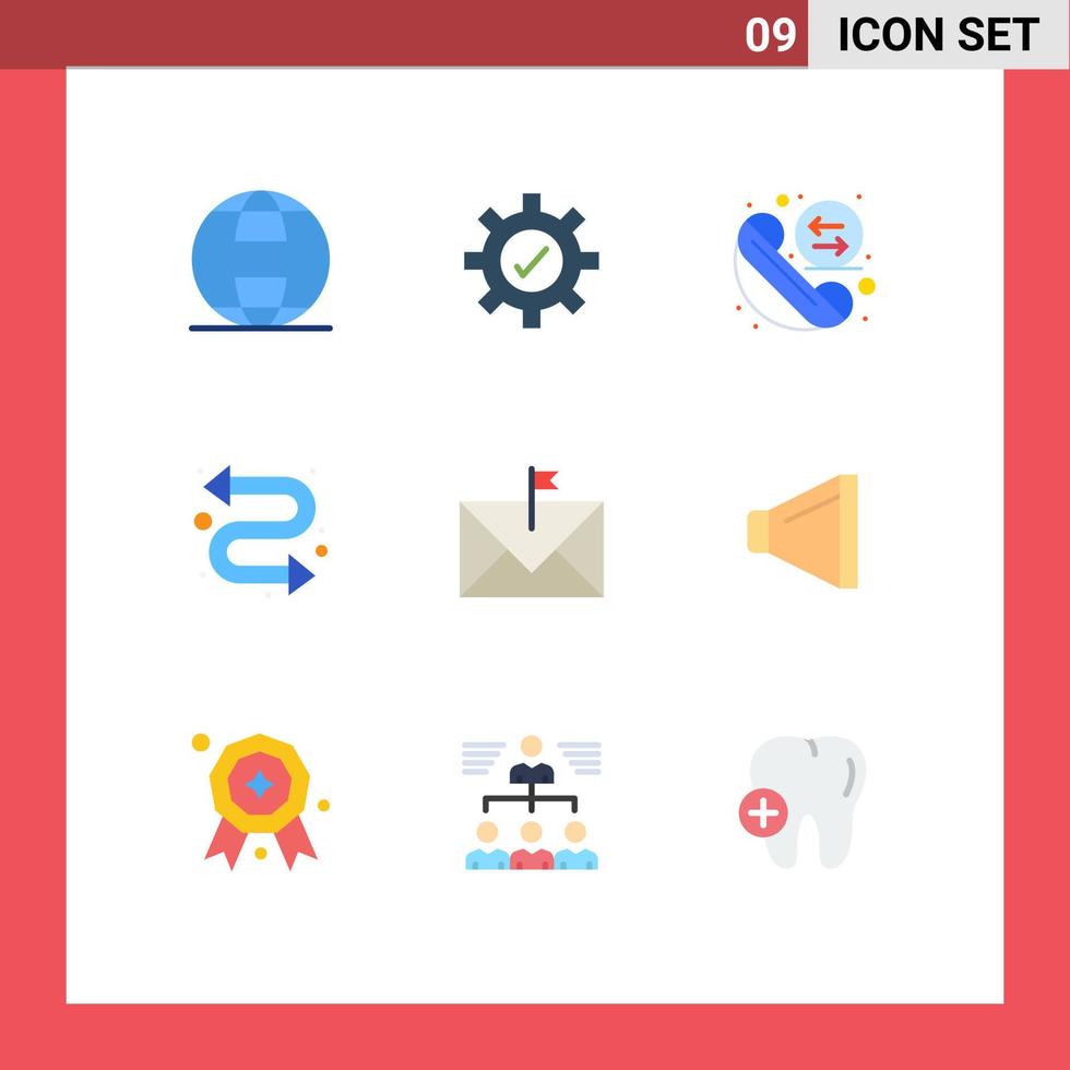 ensemble moderne de 9 couleurs et symboles plats tels que la communication d'échange de contact d'enveloppe répéter des éléments de conception vectoriels modifiables vecteur