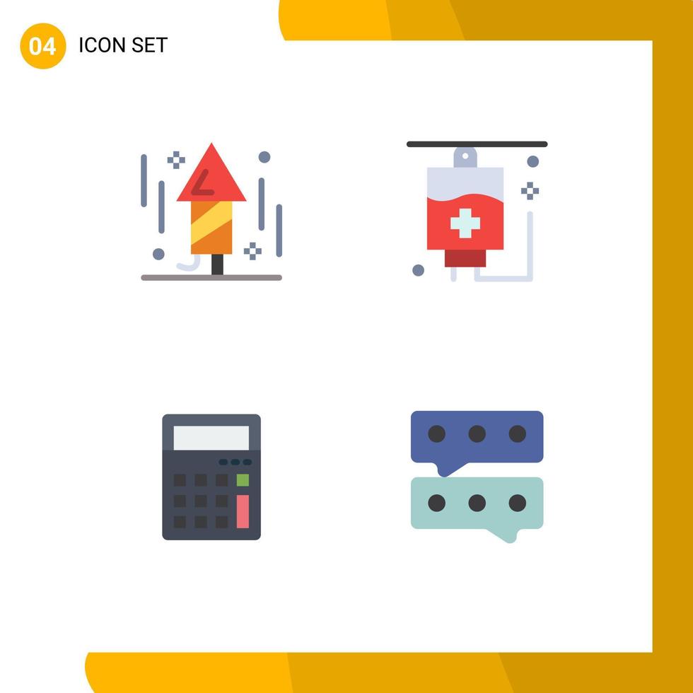 groupe de 4 icônes plates modernes définies pour la célébration éléments de conception vectoriels modifiables de bulle médicale de fusée mathématique vecteur