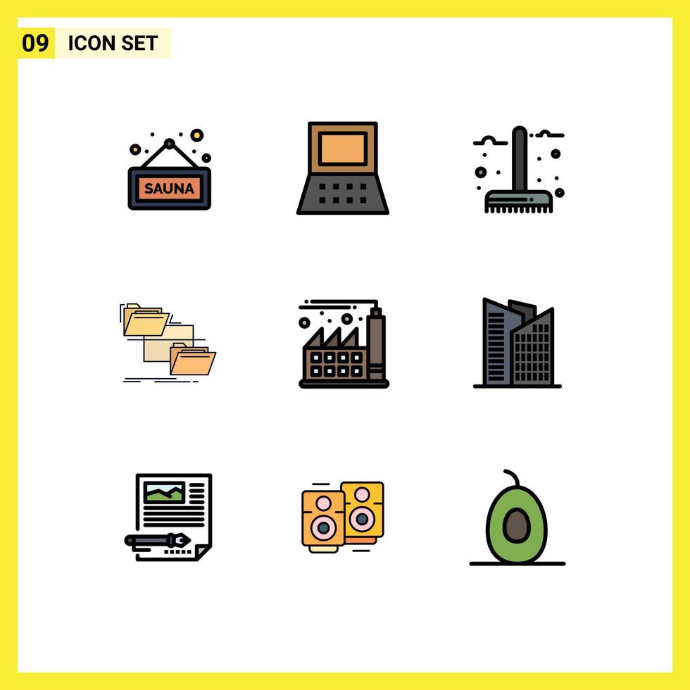 interface mobile filledline couleur plate ensemble de 9 pictogrammes d'éléments de conception vectoriels modifiables de dossier de gestion d'automne de déplacement numérique vecteur