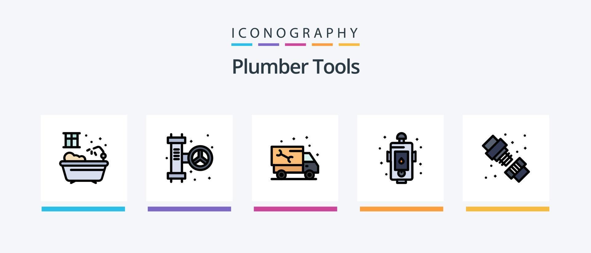 ligne de plombier remplie de 5 packs d'icônes, y compris le plombier. douche. couler. plomberie. plomberie. conception d'icônes créatives vecteur