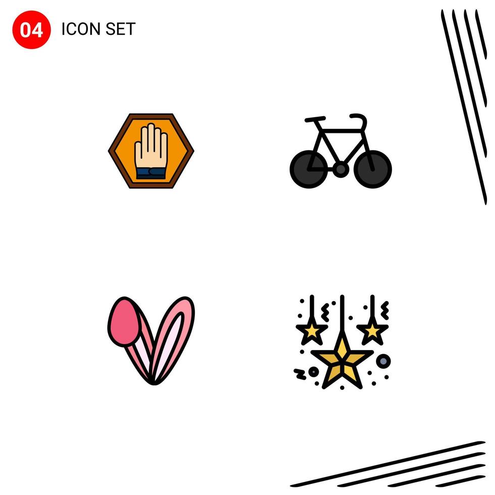 pack de 4 signes et symboles modernes de couleurs plates remplies pour les supports d'impression Web tels que l'arrêt de la circulation des animaux vélo visage éléments de conception vectoriels modifiables vecteur
