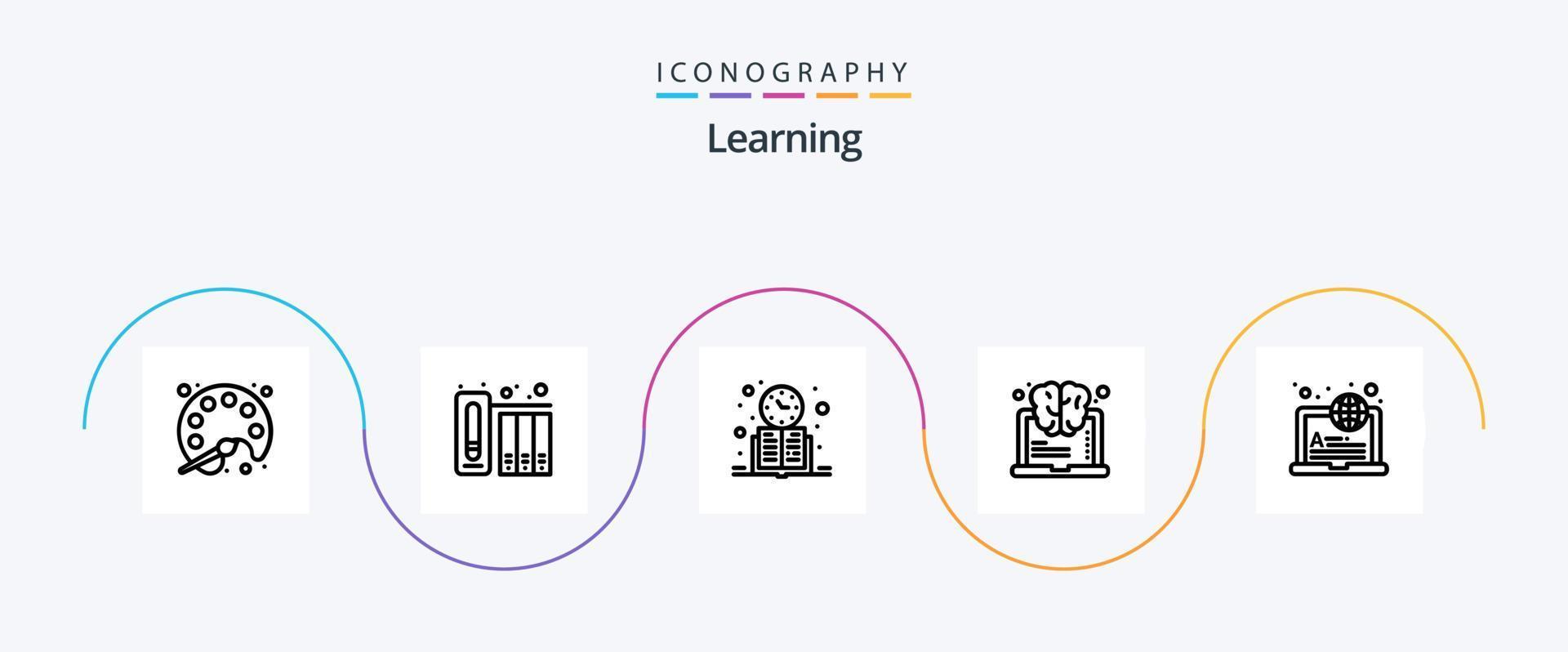 pack d'icônes de la ligne d'apprentissage 5, y compris international. succès. livre. apprentissage. temps d'étude vecteur