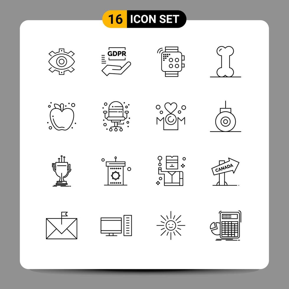 ensemble moderne de 16 contours pictogramme de santé smartwatch gdpr montre à main éléments de conception vectoriels modifiables vecteur