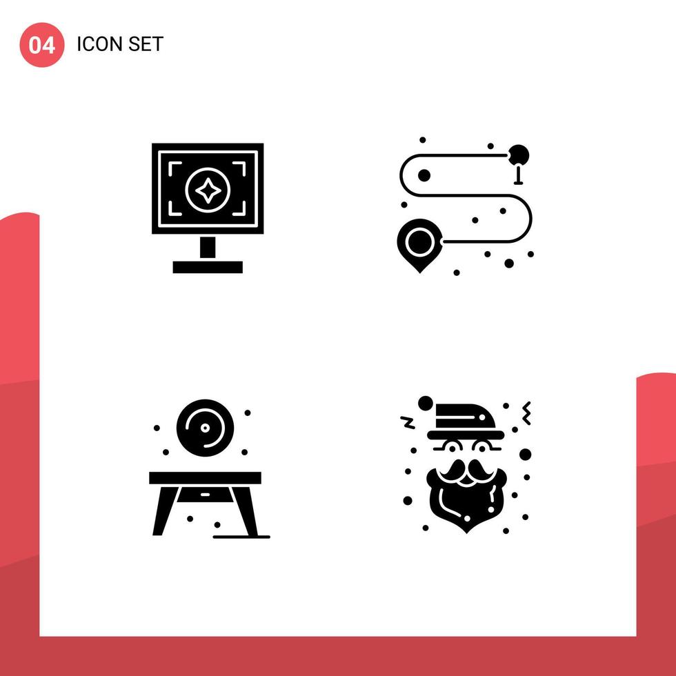 ensemble de pictogrammes de 4 glyphes solides simples d'itinéraire d'impression de table de marque éléments de conception vectoriels modifiables de noël vecteur