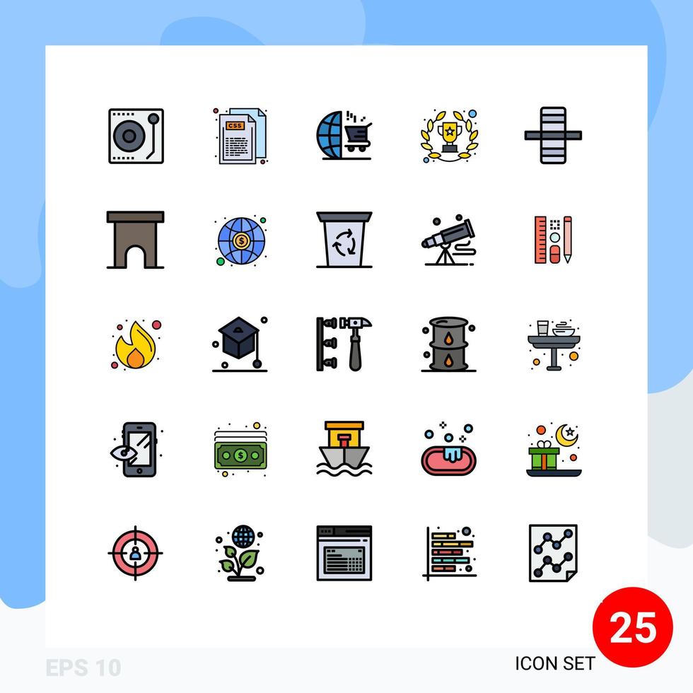 ensemble de pictogrammes de 25 couleurs plates simples de lignes remplies d'engrenage succès chariot laurier blé atteindre des éléments de conception vectoriels modifiables vecteur