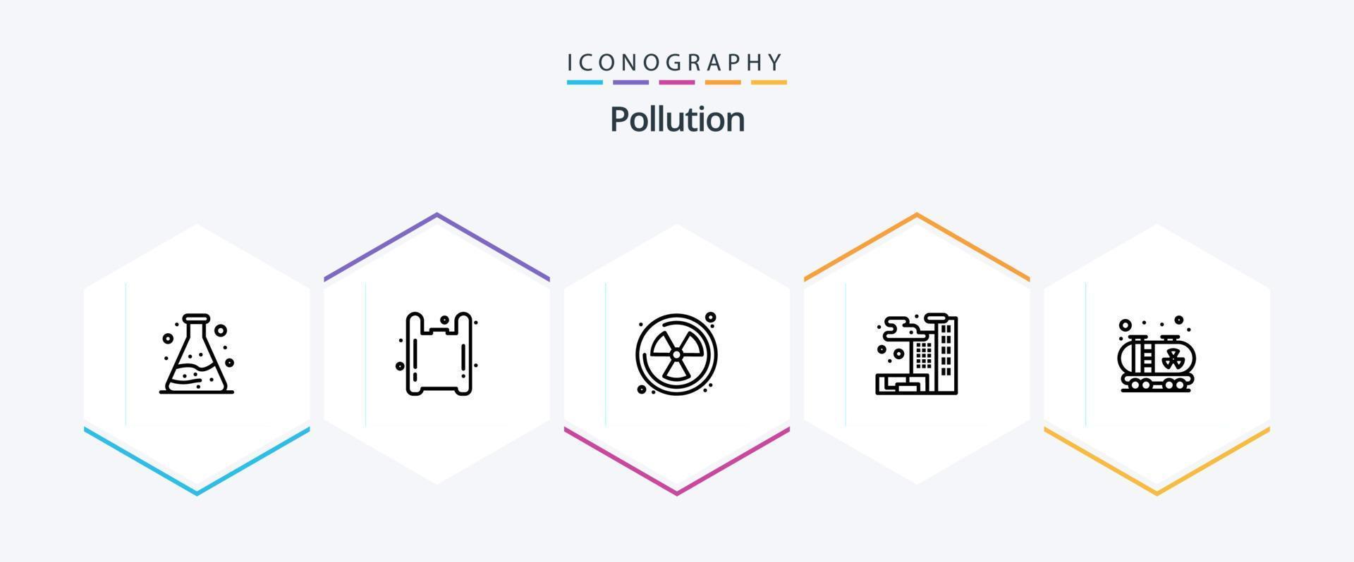 pack d'icônes pollution 25 lignes comprenant. réservoir. radioactif. pollution. pollution vecteur