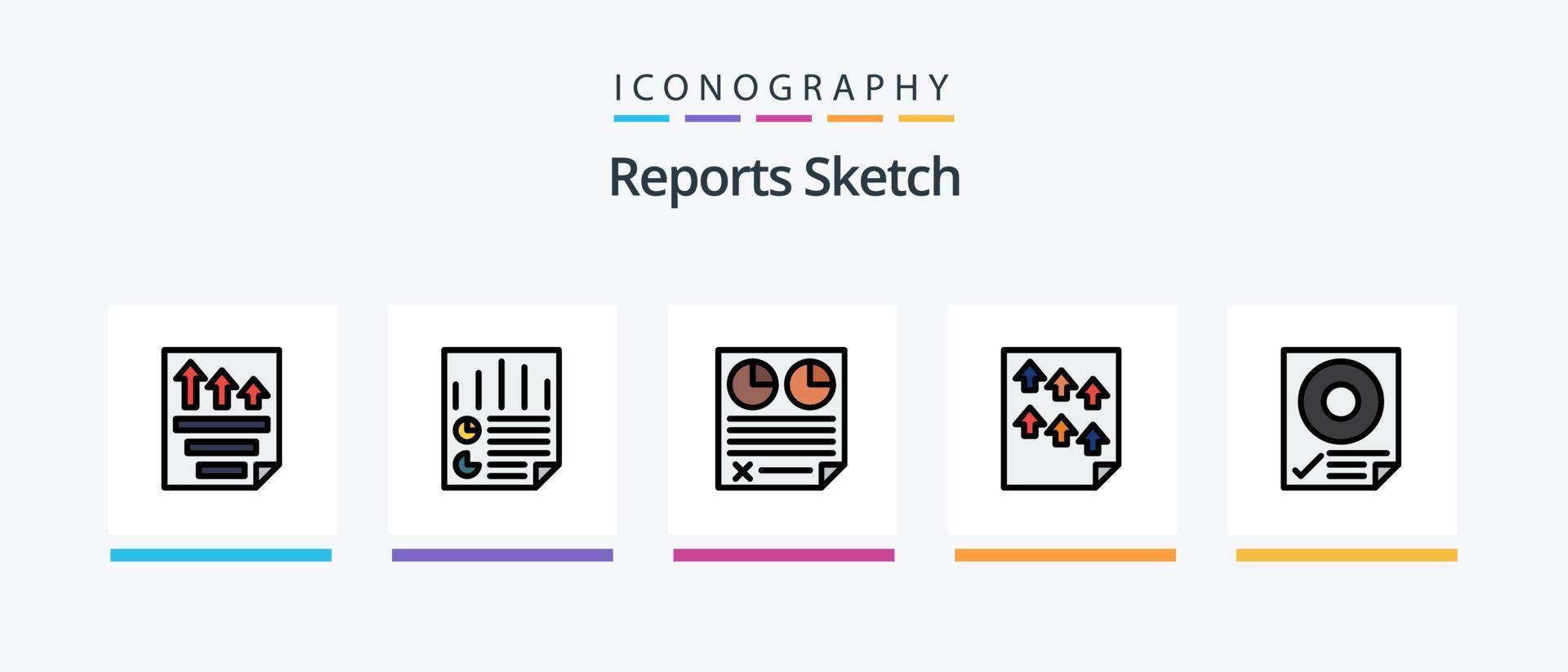 rapports croquis ligne rempli 5 pack d'icônes, y compris chèque papier. d'accord. rapport. données. page. conception d'icônes créatives vecteur