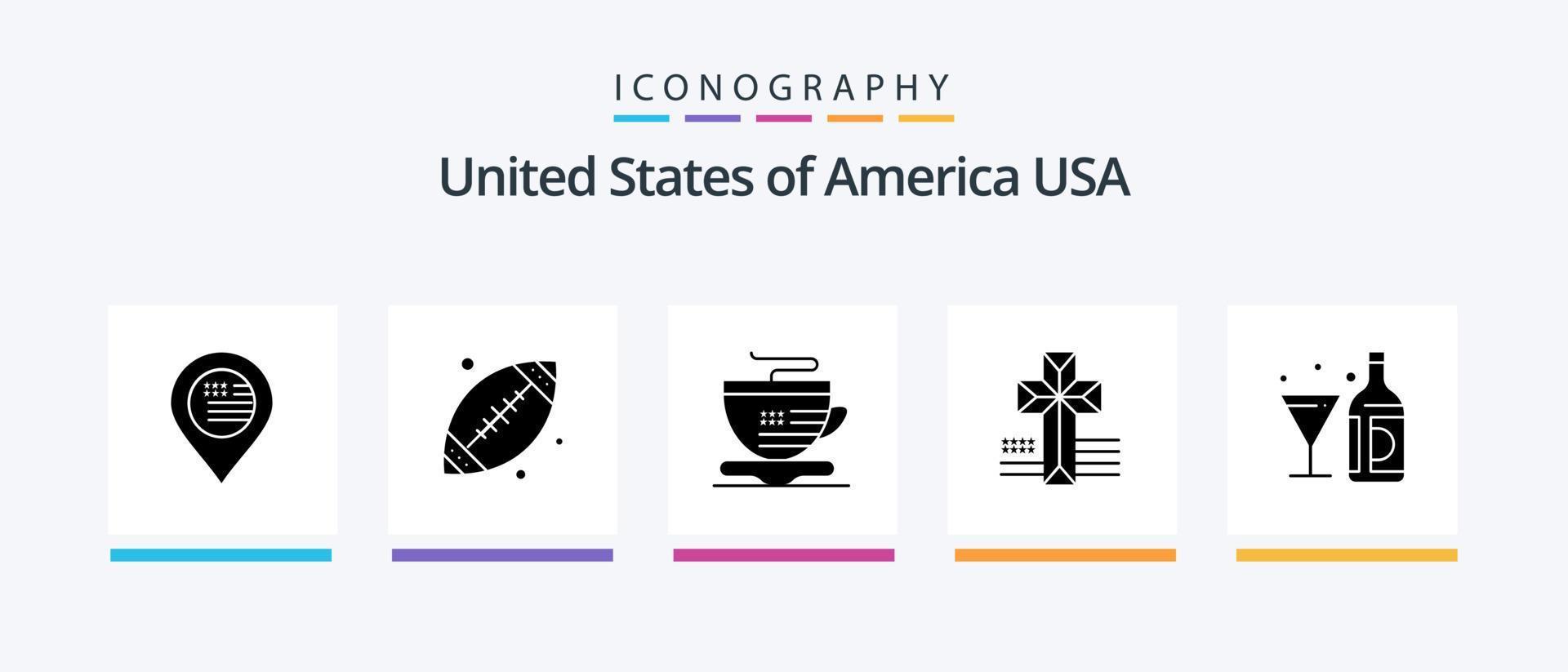 pack d'icônes usa glyph 5 comprenant une bouteille. vin. thé. boire. croix. conception d'icônes créatives vecteur