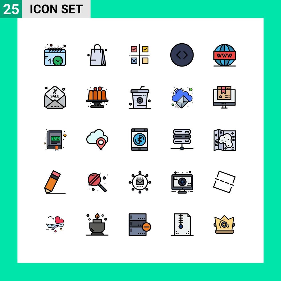 ensemble de pictogrammes de 25 couleurs plates simples de ligne remplie de gestion des moteurs de recherche agrandir les flèches éléments de conception vectoriels modifiables vecteur