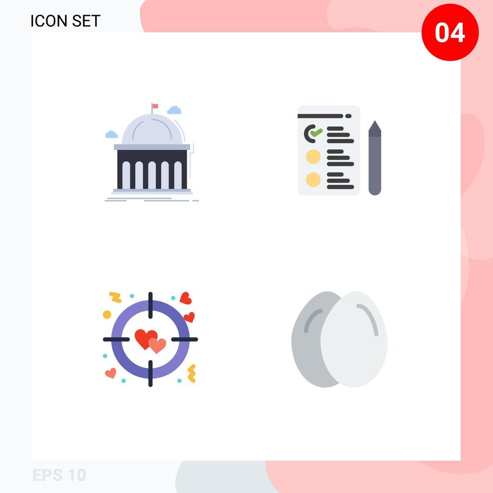 interface mobile icône plate ensemble de 4 pictogrammes de bibliothèque amour apprentissage travail poulet éléments de conception vectoriels modifiables vecteur