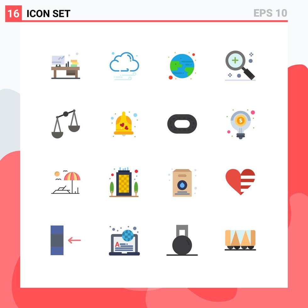 interface mobile couleur plate ensemble de 16 pictogrammes d'interface utilisateur de prévision d'équilibre d'échelles dans un pack modifiable d'éléments de conception de vecteur créatif